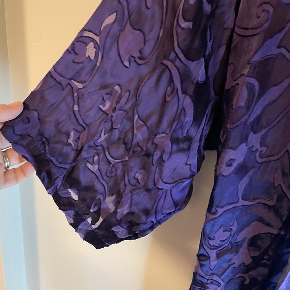 Mary Green Women's One Size Purple Silk Blend Robe With Blue Belt Vintage - Picture 5 of 7